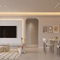 Modern Living Dining Room With Beige Sofa White Dining Table Coffee Table And Decorative Painting