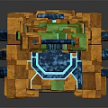 3D Mechanical Tower Structure With Green Elements Orange Base Top Antennas And Blue Tech Lines