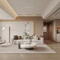 Modern Living and Dining Room Interior With Wooden White Sofa Marble Coffee Table Large Windows