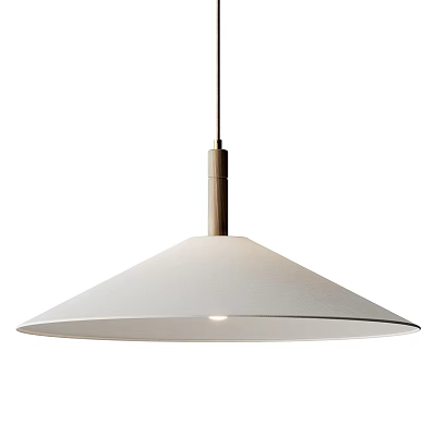Modern Pendant Light with White Fabric Shade and Wooden Suspension Rod Design 3d model