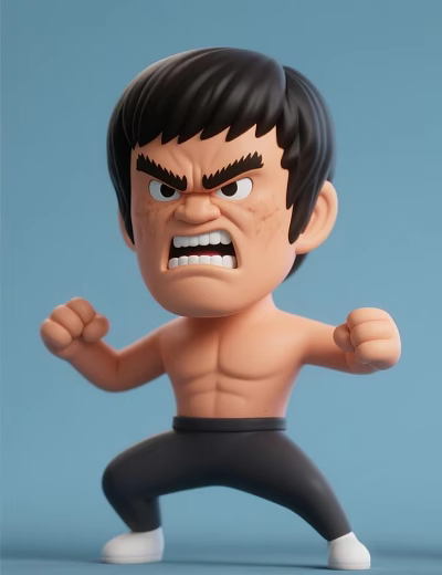 Stylized Muscular Man Cartoon Figure With Clenched Fists On Blue Background 3d model