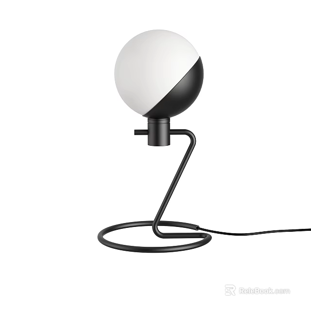 Modern Table Lamp With Black And White Spherical Shade Curved Metal Stand And Circular Base 3d model 