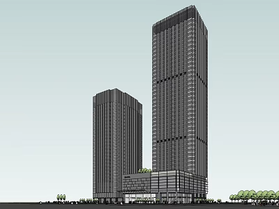 Modern High Rise Office Buildings With Glass Facade And Landscaped Surroundings 3d model
