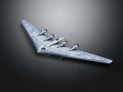 Model Airplane with Triangular Wings Four Propellers Silver Gray Color on Dark Background 3d model