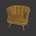 Elegant Brown Leather Single Sofa With Scalloped Back And Gold Metal Legs