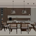 Modern Dining Room Interior With Wooden Table Chairs And Pendant Lights