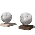 Two Moon Shaped Table Lamps with Light and Dark Wooden Bases