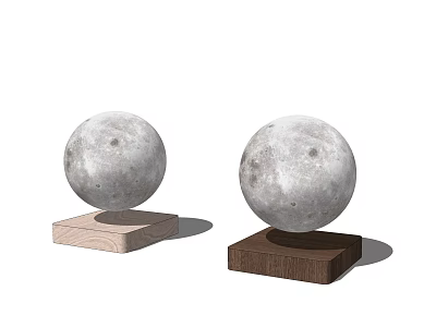 Two Moon Shaped Table Lamps with Light and Dark Wooden Bases 3d model