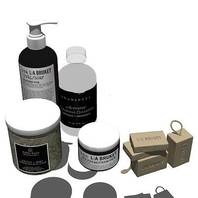 Essential Bathroom Accessories Including Hand Soap Bottles Body Scrub Jars And Soap Bars 3d model