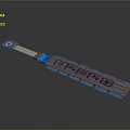 Traditional Multi section Wooden Weapon With Blue Accents And Metal Decorative Components