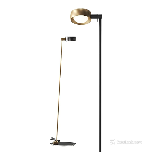 Stylish Modern Floor Lamp With Black Metal Stand And Gold Accent Design For Living Room 3d model 