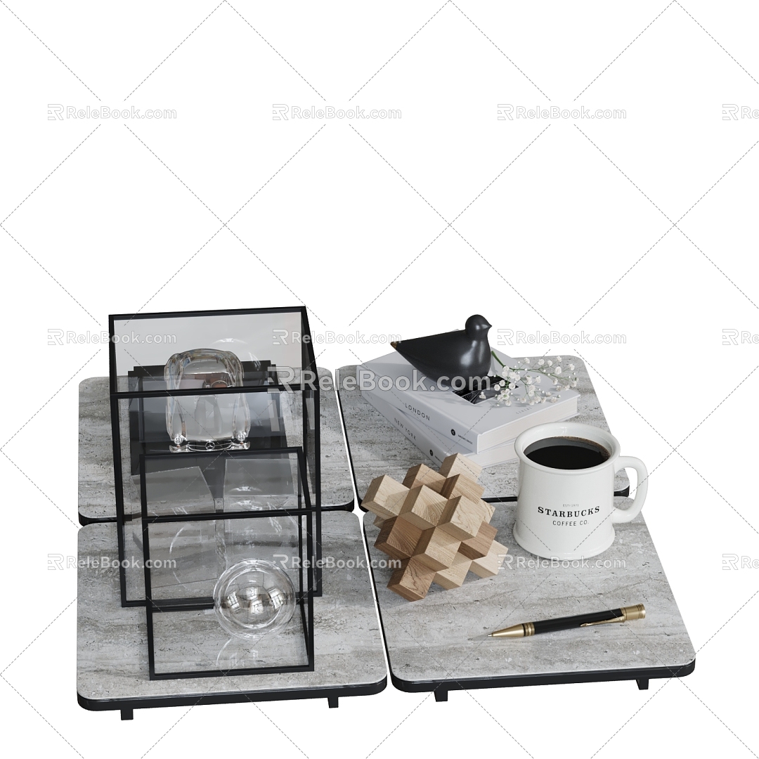 Modern Ornaments Combination Book Ornaments Tray Cup 3d model