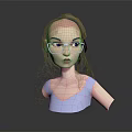3D Stylized Game Movie Character With Long Hair Glasses And Light Blue Top