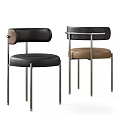 Black And Brown Single Chair With Leather Seat Metal Frame And Curved Backrest