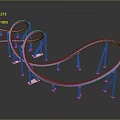 Curved Sculptural Track Structure With Purple Blue Rails And Black Supports