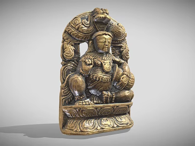 Traditional Intricate Carved Sculpture Seated Figure With Dragon Motifs And Detailed Design 3d model