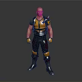 Bald Head Man In Yellow Black Outfit With Red Shoulder Gear 3D Model Character