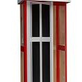 Classic Red Public Telephone Booth With Glass Panels And Yellow Button