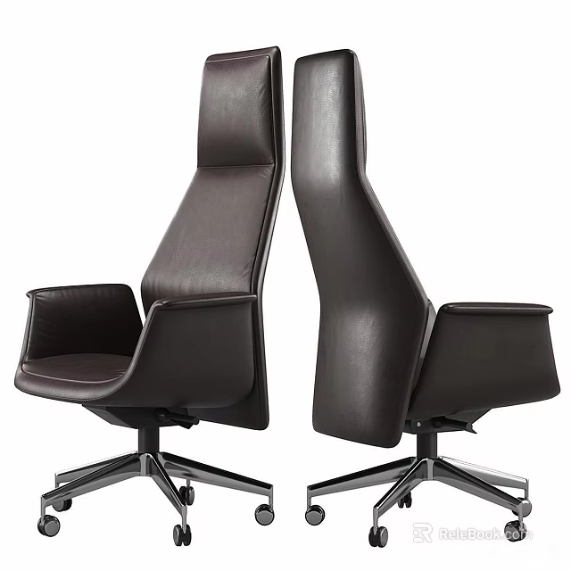 Ergonomic Leather Office Chair With High Back Swivel Metallic Base Modern Design 3d model 