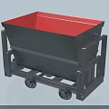 Industrial Hopper Cart Featuring Gray Body Red Interior And Wheel Frame