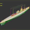 Warship 3D Model With White Hull Yellow Deck And Antennas On Reflective Surface 3d model