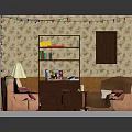 Cozy Living Room Interior With Sofa Coffee Table Bookshelf Lamp Wall Graffiti And String Lights
