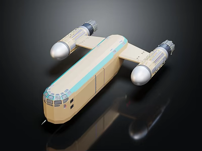 Futuristic Beige Military Vehicle With Twin Large Engines And Blue Stripes 3d model
