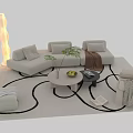 Modern Beige Sofa And Coffee Table Set With Decorative Pillows Green Plant And Stylish Rug