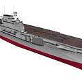 Gray Hull Red Bottom Warship With Long Deck And Naval Superstructure 3d model