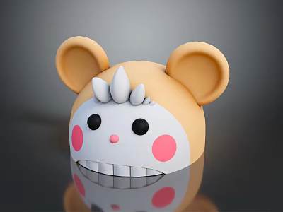 Cute Cartoon Hamster Character Design With Yellow Ears Pink Cheeks And White Horns 3d model