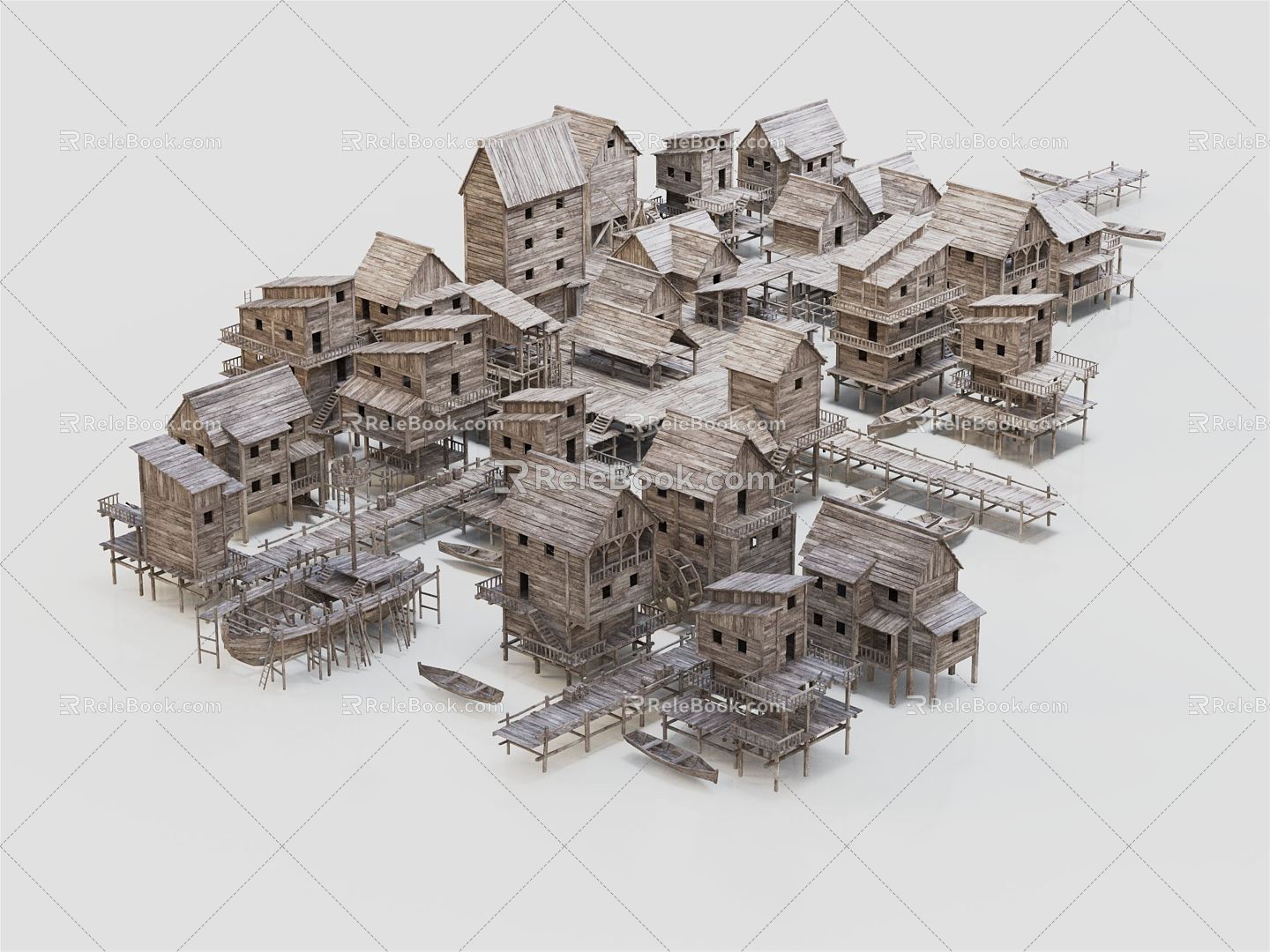 Modern Wooden House Village 3d model