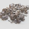 Modern Wooden House Village 3d model