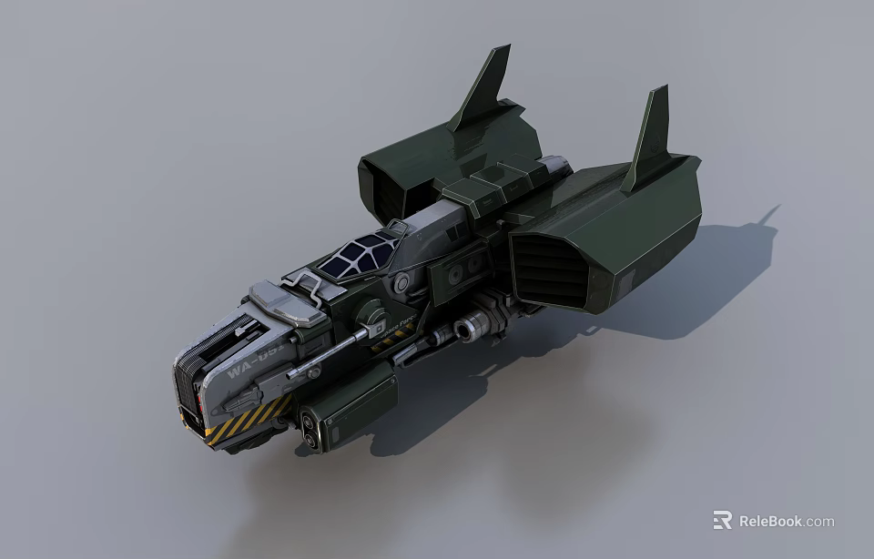3D Model of Dark Green Gray Military Spaceship With Cockpit And Wings 3d model 