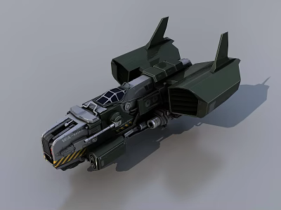 3D Model of Dark Green Gray Military Spaceship With Cockpit And Wings 3d model