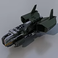 3D Model of Dark Green Gray Military Spaceship With Cockpit And Wings