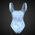 Blue One Piece Swimsuit With Colorful Floral Pattern And Square Neck Design