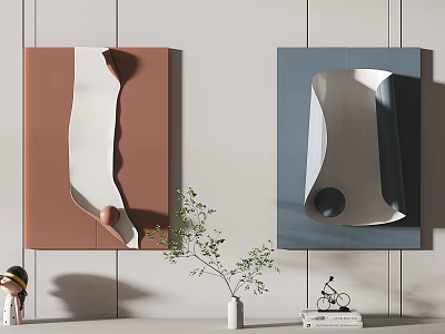 Modern Abstract Wall Decor With Curved Brown And Blue Design For Interior Decoration 3d model
