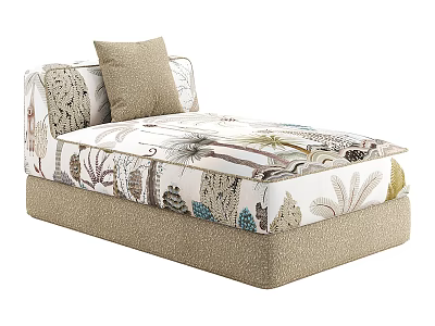 Tropical Palm Print Chaise Lounge With Neutral Beige Base And Accent Pillow 3d model