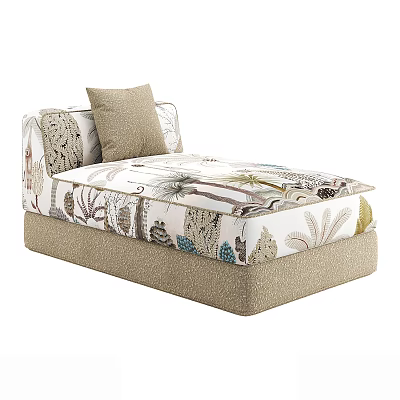 Tropical Palm Print Chaise Lounge With Neutral Beige Base And Accent Pillow 3d model