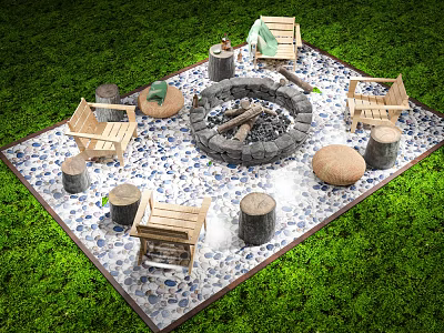 Modern round stove tea bonfire party fire stove camping tea set outdoor table and chair booth interactive clock point camping beauty Chen 3d model