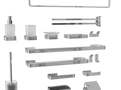 Modern Stainless Steel Bathroom Accessories Featuring Towel Racks Soap Dispensers Shelves And Holders 3d model