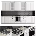 White Cabinets Kitchen With Black Tile Backsplash Marble Countertop Gas Stove And Sink