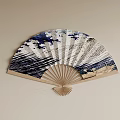 Blue And White Fan Shaped Wall Decor With Traditional Oriental Pattern For Home