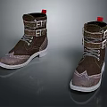 Brown Leather Boots With Buckles Laces White Sole And Red Tag For Daily Use
