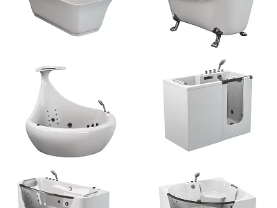 Various Modern Bathtub Designs Including Freestanding Whirlpool Walk In And Metal Leg Styles 3d model