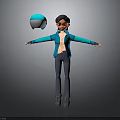 Animated Character In Blue Jacket Dark Pants Gray Shoes With Blue White Helmet