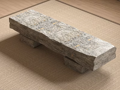 Natural Rough Hewn Stone Bench Placed On Neutral Toned Carpet Indoor Floor Setting 3d model