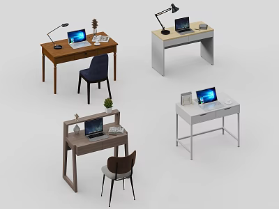 Different Styles of Home Office Desks With Laptop Desk Lamp And Chair 3d model