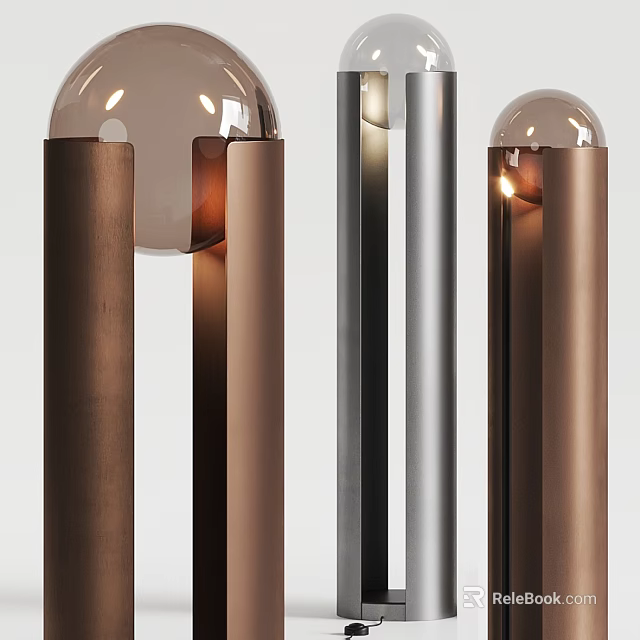 Modern Floor Lamp With Glass Globe Shade And Metal Base In Copper Black Silver 3d model 