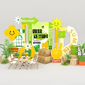 Spring Summer Outdoor Decor With Welcome Sign Smiley Green Plants Happy Hay Bales And Tables